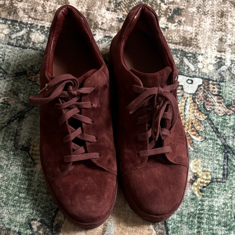 Burgundy LORO PIANA Suede Sneakers ripped up sole